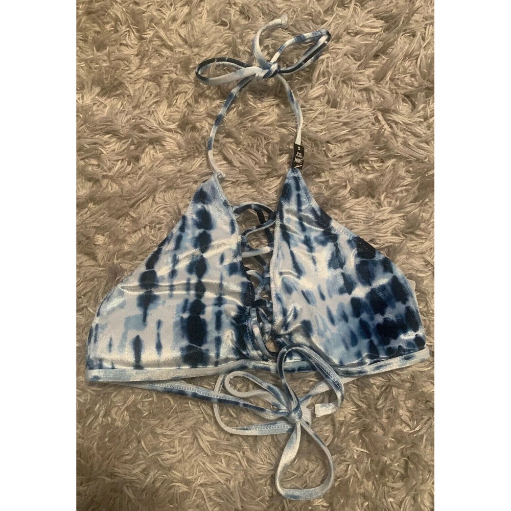 Victorias Secret PINK Strappy Lace-Up High Neck Bikini Top Velvet Tie Dye Sz S